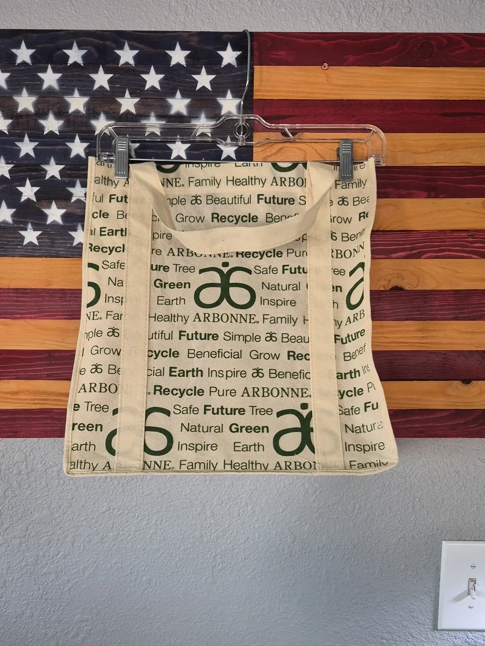 Arbonne Natural Canvas Tote, Green Logo Print